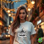 Merry Christmas in a Graffiti style lettering with a Christmas Xmas tree and snow splatters