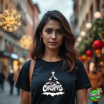 Merry Christmas in a Graffiti style lettering with a Christmas Xmas tree and snow splatters