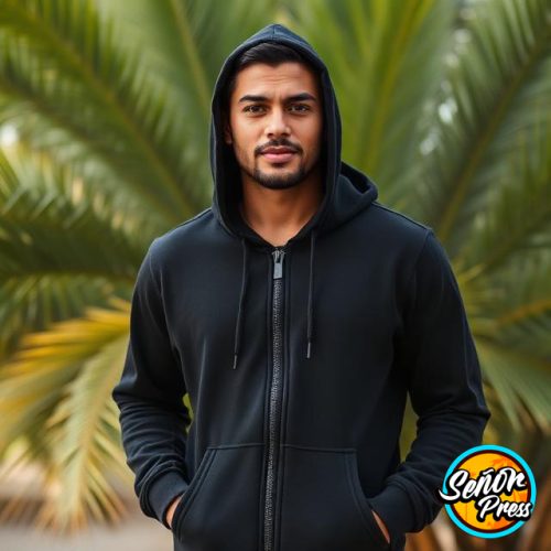 Custom Print Press on Black Hoodies with zipper