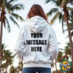 Custom White Hoodie Zipper Hoodie Print Press on Zippered Hoodies in color White New York, Brooklyn, Queens, Long Island, NYC, NY Customized Personalized White Zipper Hoodies